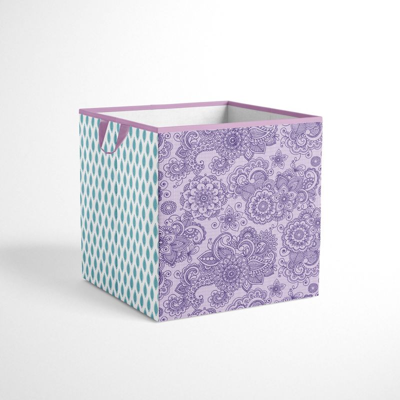 Bacati - Isabella Paisley Aqua/Lilac/Purple Fabric Storage Box/Tote Small, 2 of 6
