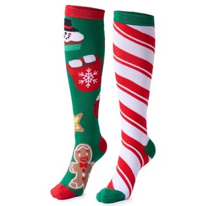 Joyfy 2 Pack Novelty Soft Women Long Christmas Socks, Winter Warm Knee High Socks for Women Cosplay Party, Birthday Gift - 1 of 4