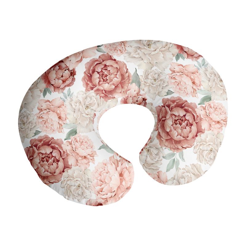 Sweet Jojo Designs Girl Support Nursing Pillow Cover (Pillow Not Included) Peony Floral Garden Pink and Ivory, 1 of 8
