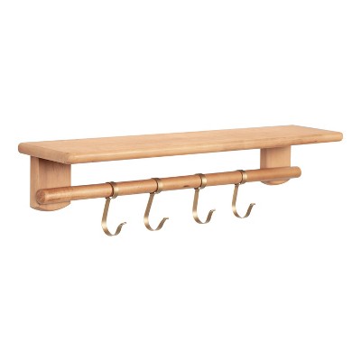 27" x 7" Alta Decorative Wall Shelf with Hooks Natural - Kate & Laurel All Things Decor