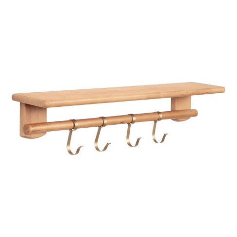 Rugged Refinement Modern Farmhouse Wooden and Metal Wall Shelf with Hooks