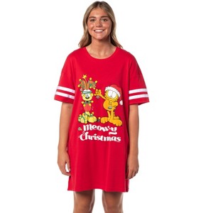 Garfield Comic Women's Meow-y Christmas Nightgown Pajama Shirt Dress - 1 of 4