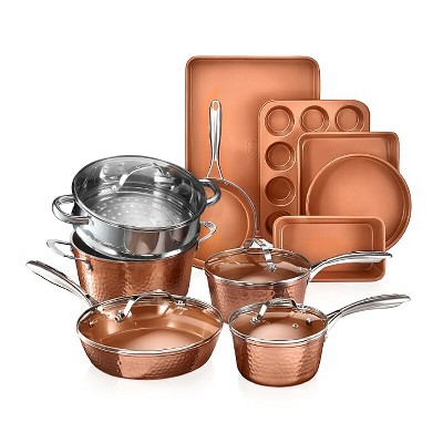 Gotham Steel Hammered Copper 10 Piece Nonstick Cookware Set, Stay Cool  Handles, Oven & Dishwasher Safe