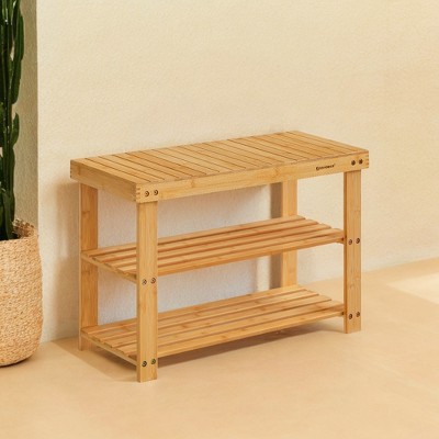 Shoe Rack Bench, 3-Tier Bamboo Shoe Storage Organizer, Entryway Bench, Holds Up to 286 lb, 11.3 x 27.6 x 17.8 Inches, for Entryway Bathroom Bedroom