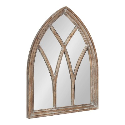 22" x 29" Carrel Wood Framed Arch Decorative Wall Mirror Rustic Brown - Kate & Laurel All Things Decor