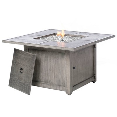 Cheyenne Cast Aluminum Square Gas Fire Pit/Chat Table w/Glacier Ice Firebeads - Alfresco Home LLC