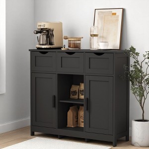 Wooden Floor Storage Cabinet with Drawers & Adjustable Shelves, Accent Cabinet for Living Room, Bedroom, Bathroom, Home Organizer Furniture - 1 of 4