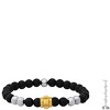 Steeltime Men's black lava, stainless steel and 18k gold plated studded beaded stretch bracelet - 3 of 4