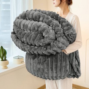 Striped Fleece Bed Blanket Queen Reversible Flannel Blankets 400 GSM Plush Warm Cozy Throw for Sofa Couch Bed Christmas Gift - COTTONPASSION - 1 of 4