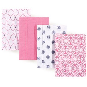 Hudson Baby Infant Girl Cotton Flannel Burp Cloths 4pk, Medallion, One Size - 1 of 1