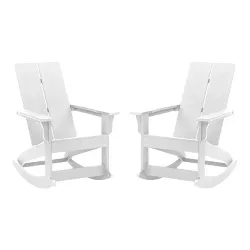 Flash Furniture Finn Modern All-Weather 2-Slat Poly Resin Rocking Adirondack Chair with Rust Resistant Stainless Steel Hardware in White - Set of2