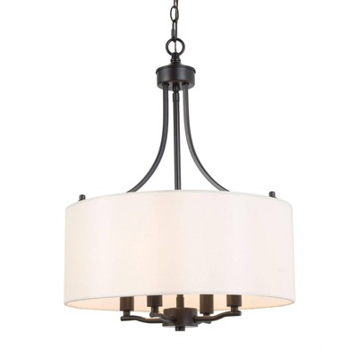 LNC Trend 4-Light 16" Modern Drum Small Chandelier, Matte Black with White Fabric Shade