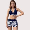 Anna-Kaci Swim Women's Halter Bikini Top and Floral High Waist Shorts Two-Piece Swimsuit Set - 2 of 4