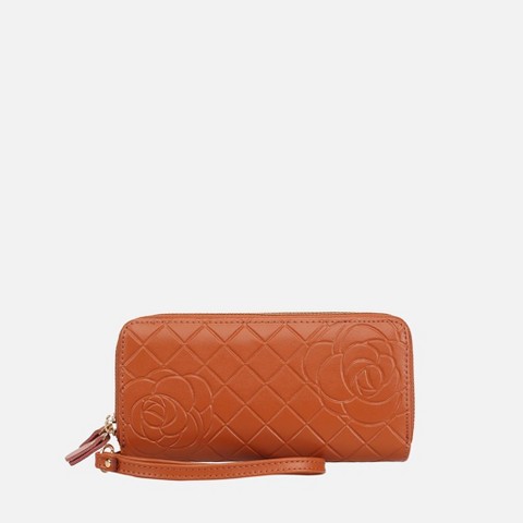 MKF Collection Honey Genuine Leather Quilted Flower-Embossed Women’s Wristlet Wallet by Mia K - Camel