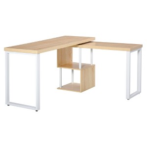HOMCOM 55" 360° Rotating Corner L-Shaped Computer Desk with Storage Shelves, Home Office Study Writing Workstation Modern Space-Saving Design - 1 of 4