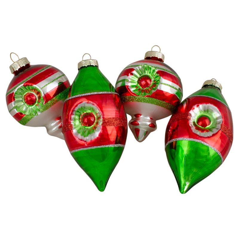 Northlight 4ct Red, Green and Silver Vintage Glass Christmas Ornaments 3.25-Inch (80mm), 1 of 5
