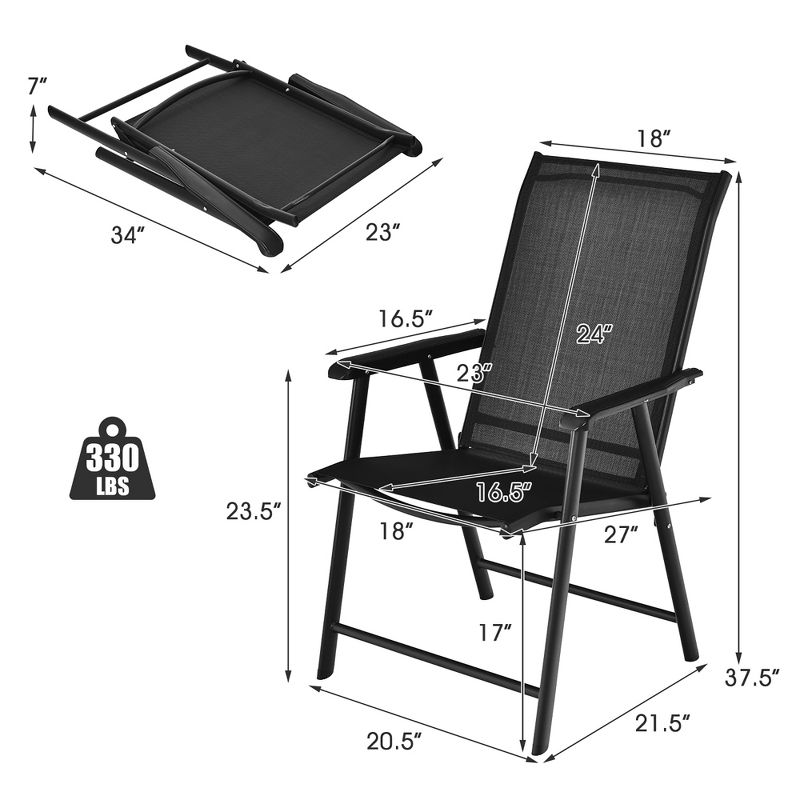 Costway 2PCS Patio Folding Dining Chairs Portable Camping Armrest Garden Black/Grey, 4 of 11