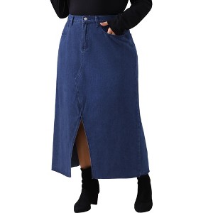 Agnes Orinda Women's Plus Size Casual High Waisted Front Slit Stretch Maxi Denim Skirts - 1 of 4