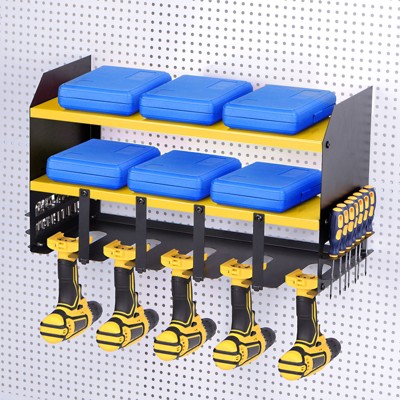 Unique Bargains Wall Mounted 3-Layer 5 Drill Hand Power Tool Storage Rack 20" x 9"