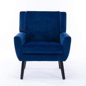 Gulches Modern Blue Velvet Accent Chair   Upholstered Chair with Padded Seat & Solid Wood Black Legs, 250LBS Capacity for Living Room Bedroom - 1 of 4
