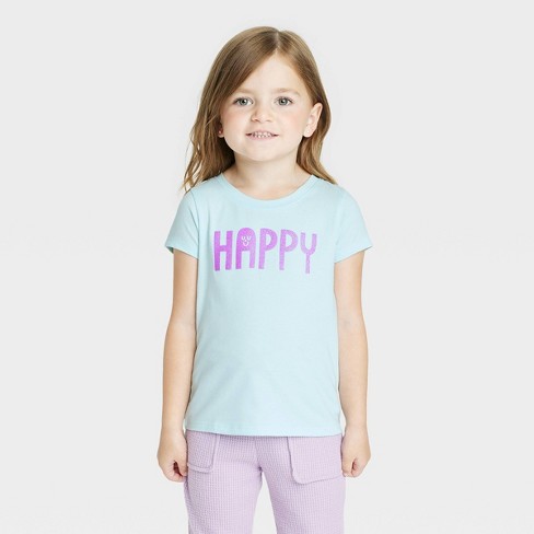 Toddler Girls' Happy Short Sleeve Shirt - Cat & Jack™ Sky Blue : Target