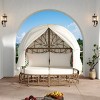 Coolbibila-Sun Lounger Outdoor With Colorful Pillows, Wicker Patio Lounger With Curtain, Lounger Couch With Floral Pattern - 3 of 4