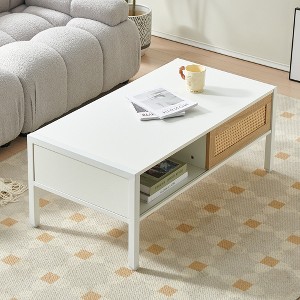 40.16" Rattan Coffee table, sliding door for storage - 1 of 4