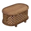 The Urban Port 36" Handcrafted Oval Coffee Table Intricate Cutout Design Brown - 2 of 4