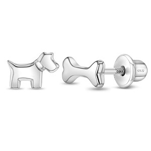 Girls' Dainty Dog & Bone Screw Back Sterling Silver Earrings - In Season Jewelry - 1 of 4
