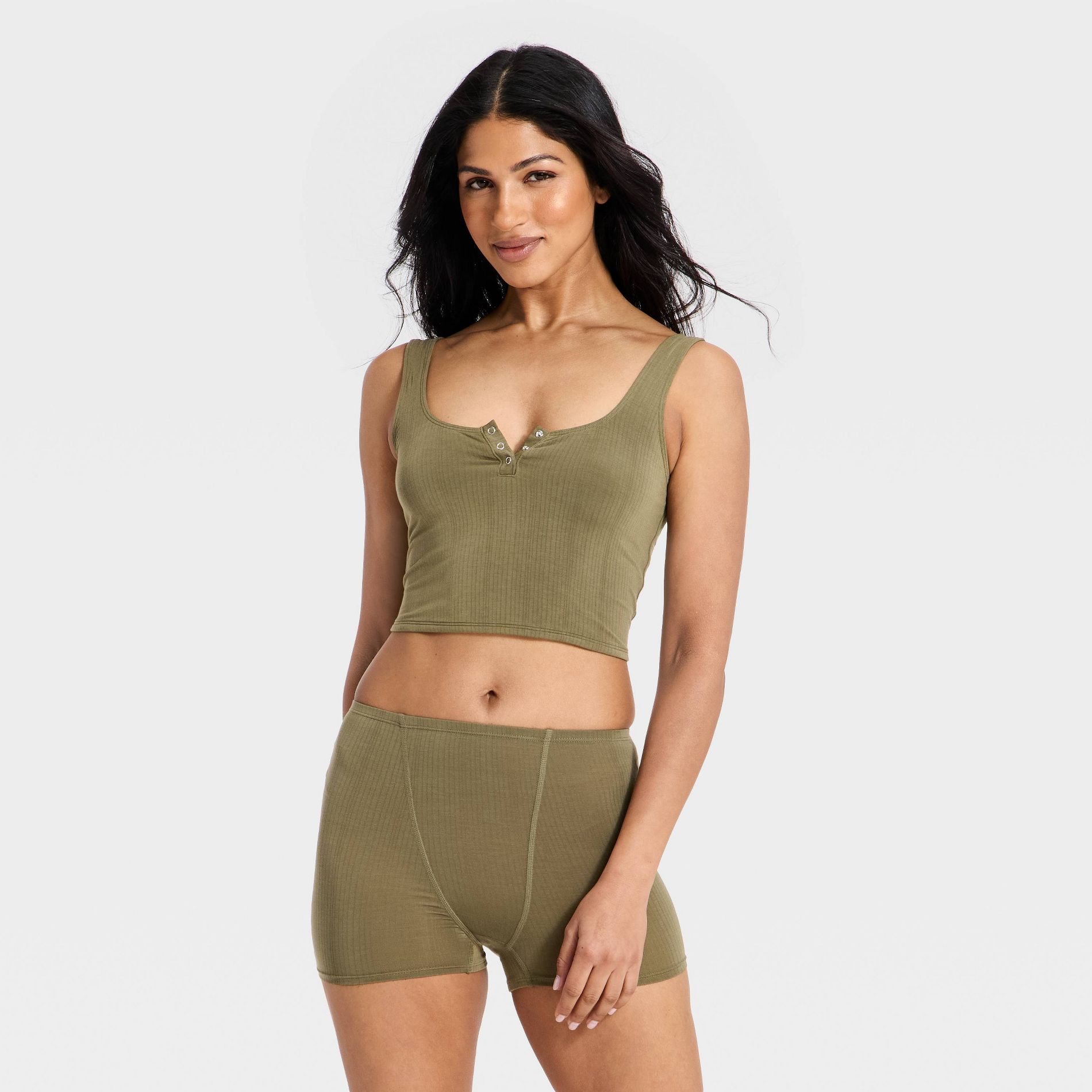 Women's Modal Blend Cropped Tank Top - Auden™ Olive Green