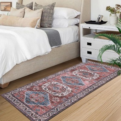 Vintage Boho Living Room Rug - Large Washable Low Pile Non-Slip Carpet for Nursery, Apartment, Office, Stain Resistant & Non-Shedding