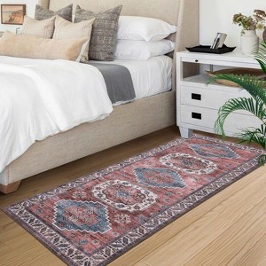 Vintage Boho Living Room Rug - Large Washable Low Pile Non-Slip Carpet for Nursery, Apartment, Office, Stain Resistant & Non-Shedding - 1 of 4
