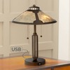 Franklin Iron Works Samuel Industrial Desk Lamp 20" High Rubbed Bronze with USB Charging Port Natural Mica Shade for Bedroom Living Room Bedside Desk - 2 of 4