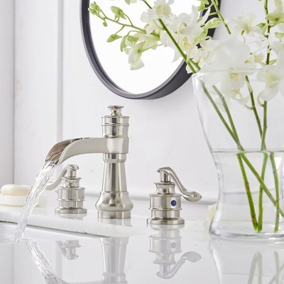 Brushed Nickel 8-Inch Widespread Waterfall Bathroom Faucet