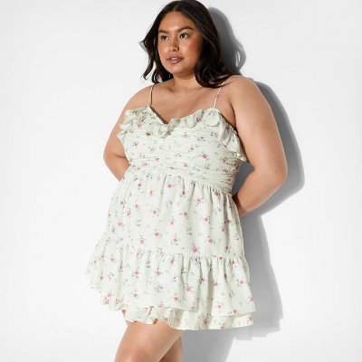 Women's Ruched Ruffle Mini A-Line Dress - Wild Fable™ White Floral
