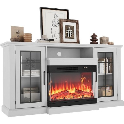 24 in 3-Sided Glass 750W/1500W Electric Fireplace & 59 in TV Stand, 12 Colors LED Lights Flame, Tv Stand with Fireplace