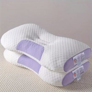 FONTOI 2 Pack Bed Pillow with Removable Cover, All-Season Comfort, Perfect for Home, Hotel, Bed, White&Purple, 5.5"*5.5"*17" - 1 of 4