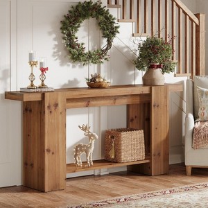 Lantine 2-Tier Solid Wood Console Table, 63-Inch Farmhouse Entryway Table for Living Room, Hallway, Foyer - 1 of 4