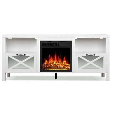 R.W.FLAME Fireplace Tv Stand Fireplace Mantel Wood Surround Firebox Freestanding Corner Fireplace Heater Infrared Quartz Heater Adjustable Led Flame