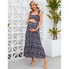 Women's Smocked Maternity Boho Summer Dress Casual Spaghetti Strap Ruffle Sleeveless Swing Maxi Dress Baby Shower Photoshoot - 2 of 4