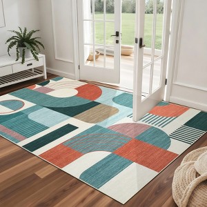Area Rug Modern Geometric Abstract Rug Bedroom Ultra-Thin Soft Low Pile Large Carpet Living Room Non Slip Dining Room - 1 of 4