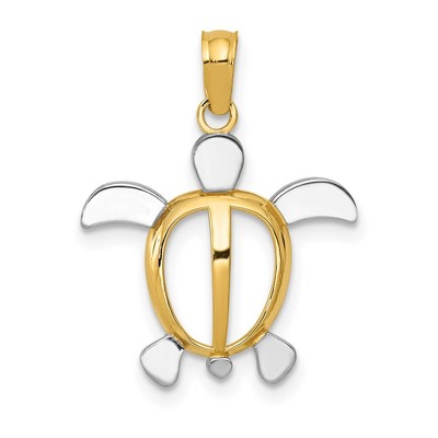 Black Bow Jewelry 14k Yellow Gold and White Rhodium Sea Turtle Pendant