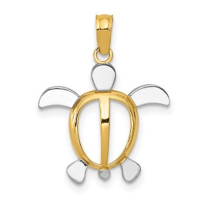 Black Bow Jewelry 14k Yellow Gold and White Rhodium Sea Turtle Pendant - 1 of 4