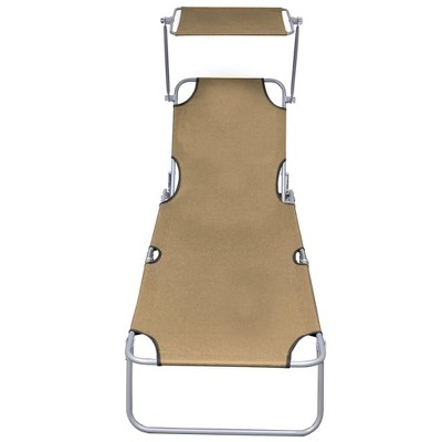 vidaXL Folding Sun Lounger with Canopy Steel Taupe