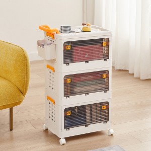 VECELO 3/4 Tier Stackable Storage Bins with Lid and Wheels  Collapsible Plastic Closet Storage Cabinet Home Organizer Beige - 1 of 4