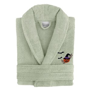 Linum Home Textiles 100% Turkish Cotton Unisex Terry Embroidered Bath Robe - Pumpkin Head - 1 of 3