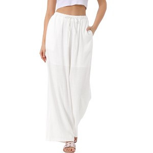 INSPIRE CHIC Women's Linen Summer Palazzo Flowy Wide Leg with Pockets Pants - 1 of 4