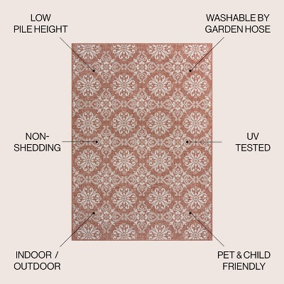 Salmon and Cream Synthetic Reversible 4' x 6' Area Rug