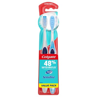 Colgate 360 Sensitive Teeth Toothbrush with Tongue and Cheek Cleaner - Extra Soft Bristles - 2ct