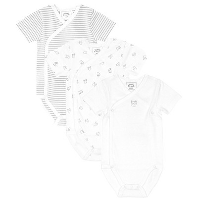 Image of Stellou & Friends Unisex Crossbody Side Snap Onesies - Cotton Bodysuit - 3-pk - Grey Dog & Stripes / 0-3 Months